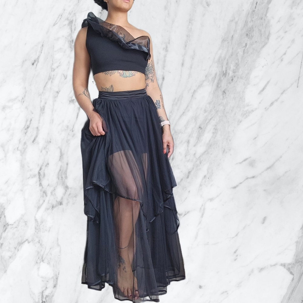 Free People black tulle multi-layer maxi skirt size 6